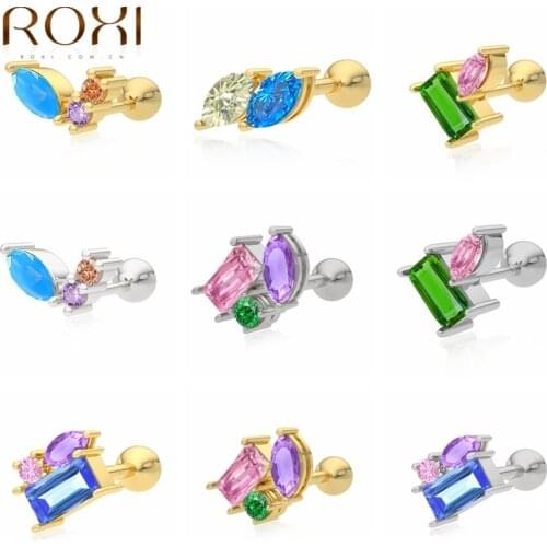 ROXI Creative Irregular Crystals Small Stud Earrings For Women Girls Fashion Jewelry Earrings Piercing 925 Sterling Silver Aros