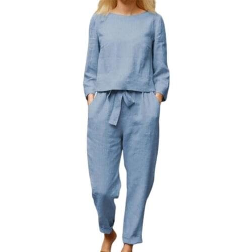 1 Set Women Outfit T-shirt pants set Pullover Trousers set activewear Long Sleeve Round Neck T-shirt Pockets Pants Streetwear