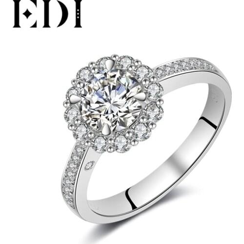 EDI Genuine 1CT Round Cut Moissanites Diamond Ring 14k 585 White Gold Wedding Bands Jewelry For Women