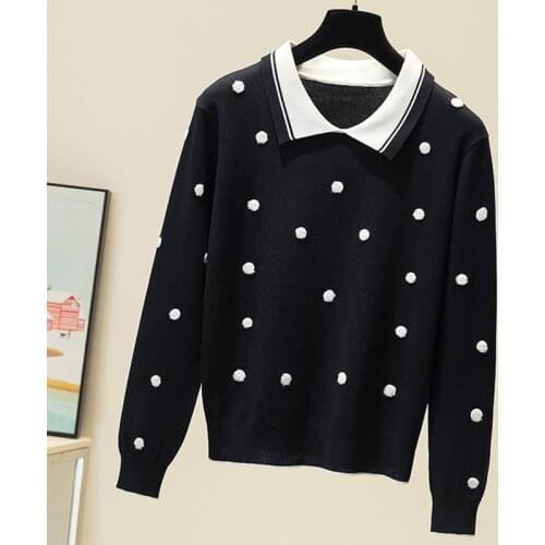 Winter Clothes Women Sweaters Pullover Female Dot Black Knitted Polo Neck Korean Sweater Women Tops Jumper Mujer Vetement Femme