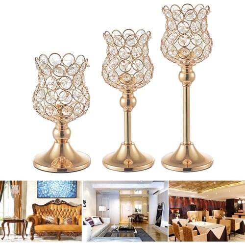 Gold Crystal Tealight Candle Holders Candlestick Cup for Modern House Decor