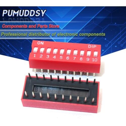 10PCS DIP Switch 10 bit Way 2.54mm Toggle Switch Red Snap Switch Wholesale Electronic
