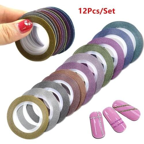 12Pcs 1mm Glitter Nail Striping Tape Lines DIY Decoration Beauty Art Stickers Nail Art