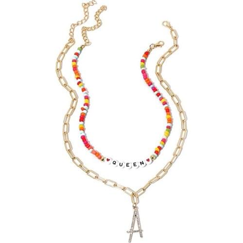 2Pcs/set Bohemian Queen Letter Necklaces for Women A Letter Bib Statement Mizhu Clavicle Chain Necklace Party Jewelry Gift