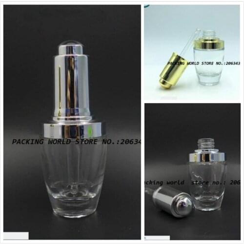 20ML transparent glass dropper bottle serum liquid /essence/essential oil containing ,pump dropper bottle silver/gold dropper