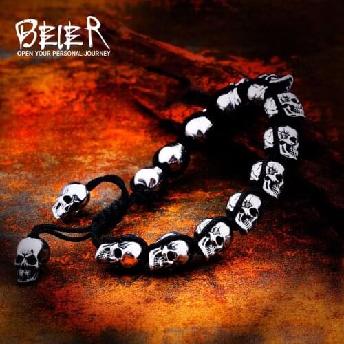 316L Stainless Steel 2019 NEW ARRIVE Wholesale Price Punk Skull Bracelet Hand-woven For Man droper fashion jewelry LBC8-055