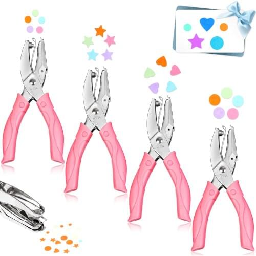 4 pieces of hand-held kraft paper puncher, round heart-shaped five-pointed star