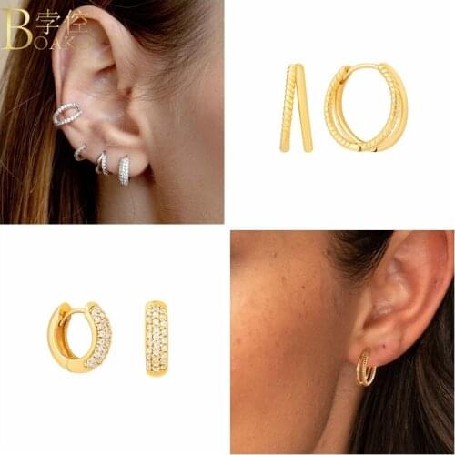 BOAKO Huggie Earrings 925 Sterling Silver Earrings For Women Pendiente Piercing Ohrringe Crystal CZ Hoop Earings Luxury Jewelry