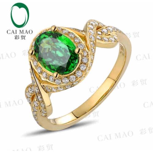 CaiMao 18KT/750 Yellow Gold 1.13 ct Natural Tsavorite & 0.50 ct Full Cut Diamond Engagement Gemstone Ring Jewelry