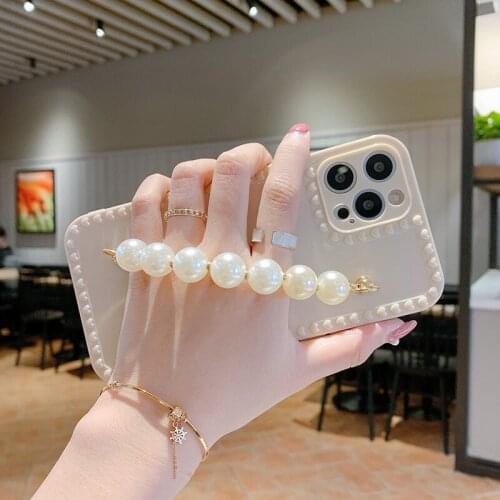 Korean Pearl Bracelet Chain Silicone Phone Case For iPhone 11 12 Pro Max Mini XR X XS Max 78 SE2020 Luxury Dirt-resistant Cover