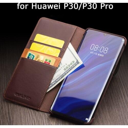 QIALINO New Wallet Case for Huawei P30 Genuine Leather Phone Skin Shell for Huawei P30 Pro with Card Slot Business Flip Cover
