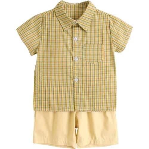 Sanlutoz Cotton Baby Clothes Sets Plaid Short Sleeve Infants Boys Tops + Bottoms Fashion