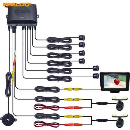 FEELDO 1Set Car 4.3" LCD Monitor 6-Sensor Parking Sensor 2pcs Mini CCD Camera Dual Visual Rearview Video Parking System #1012
