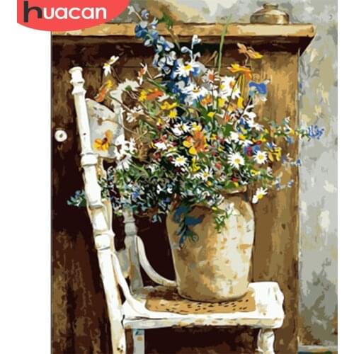 HUACAN Coloring By Numbers Flower Handpainted Wall Art Pictures By Number DIY Drawing Canvas Home Decor