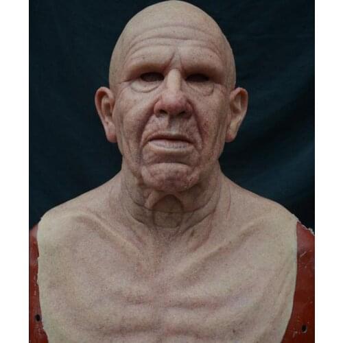 Ilver Short Hair Baldness Old People Old Lady Cosplay Headgear Grandma Grandpa Halloween Cosplay Accessory Head Mask with Neck