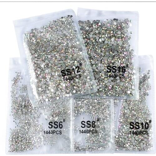 Super Glitter Crystal AB Non Hot Fix Rhinestones FlatBack Strass Sewing&Fabric Garment Nail Art Rhinestones Decorations SS3-SS20