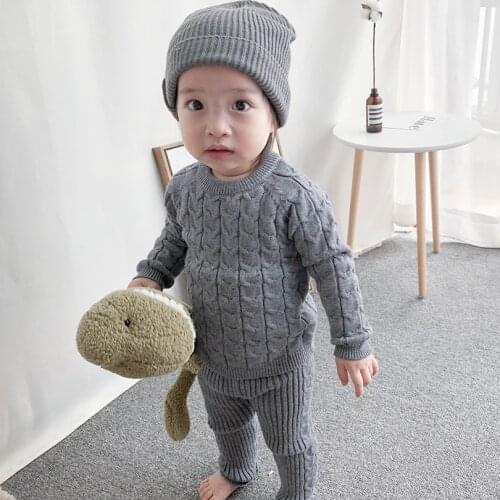 Winter Thick Warm Baby Clothing Sets autumn kids sweater set Boys Girls Children knitted tops + Pants Infant Boys Knitted Suit