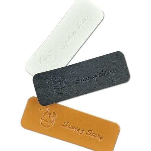 16 Options Sewing Hand Made Leather Labels for Clothing Brand Pu Embossed Logo Label Handmade Leather Gift Label for Bags