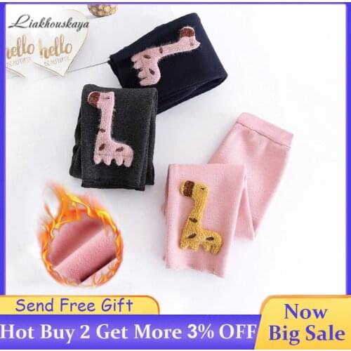 2019 New Autumn winter leggings for girls plus velvet Cartoon Giraffe Childrens leggings Female baby casual tight pants