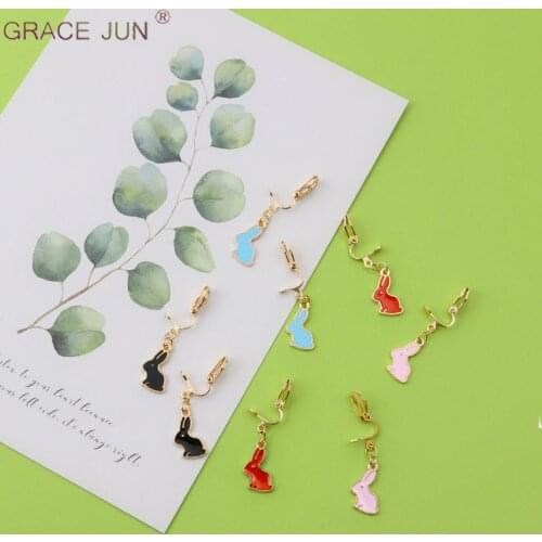 GRACE JUN Korean Mini Rabbit Clip on Earrings for Girl Without Pierced Ear Clip Female Simple Small Animal No Ear Hole Earrings