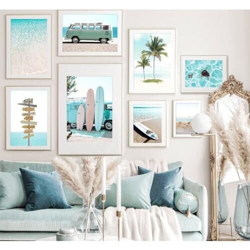 Sea Beach Bus Surfboard Palm Trees Summer Wall Art Canvas Painting Nordic Posters And Prints Wall Pictures For Living Room Decor