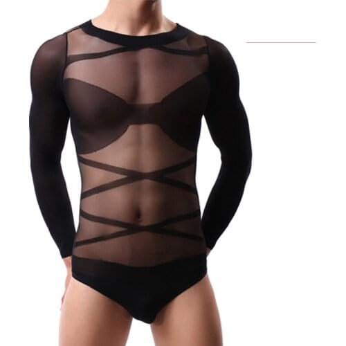 Mens Siamese Stockings Mens Transparent thin High elastic Socks Mens Tops Stockings Long Sleeve body stockings