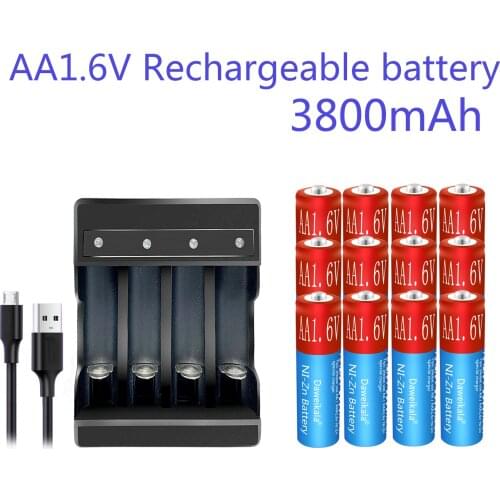 NiZn AA Rechargeable Batteries NI-ZN 3800mAh 1.6V Battery for toys MP3 Solar Lights Digital Camera MP4 RC car & USB Charger