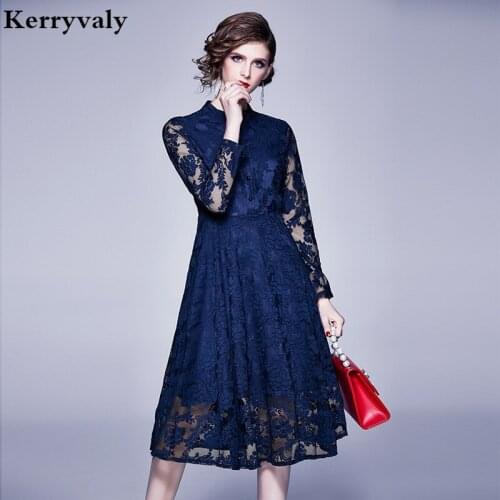 New Blue Lace Embroidered Dress Womens Dresses New Arrival 2021 Spring Dresses Woman Party Night Sukienka Letnia K8333