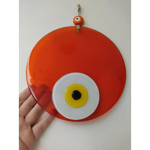 Orange Evil Eye 20 cm Glass Bead Pendant Charm Turkish Handmade Big Amulet for Wall Hanging Nazar Boho Home Decor Nazar Boncugu