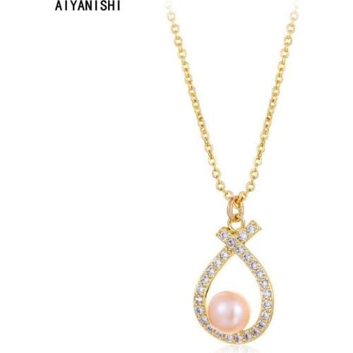 AIYANISHI 18K Gold Filled Natural Freshwater Pearl Necklaces Cool Charm Necklaces Jewelry Freshwater Pink Pearl Necklaces Gift