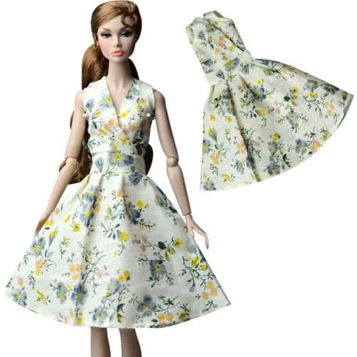 Classic Countryside V Neck Floral Dress For Barbie Doll Clothes Fashion Outfits Party Gown 1/6 BJD Dolls Accessory Kids Toy Gift
