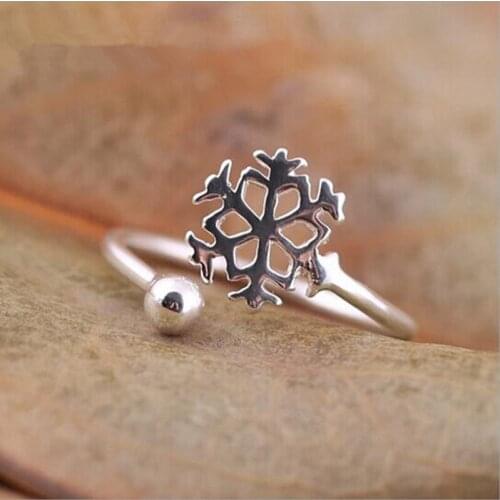 Popular New Hot Fashion 925 Sterling Silver Jewelry Simple Snowflake Korean Version Of The Opening Rings Wholesale SR78