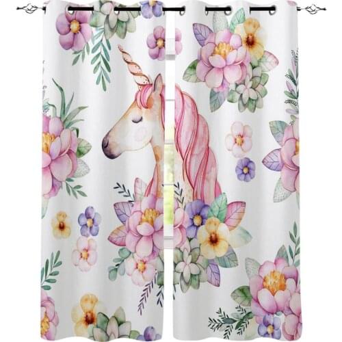 Animal Curtains Unicorn and Flower Pattern Curtain Panel Luxury Home Decor Curtains for Living Room