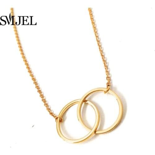 SMJEL Simple Double Circle Pendant Necklace Choker Eternity Interlocking Hoop Infinity Necklaces Wedding Jewelry Bijoux