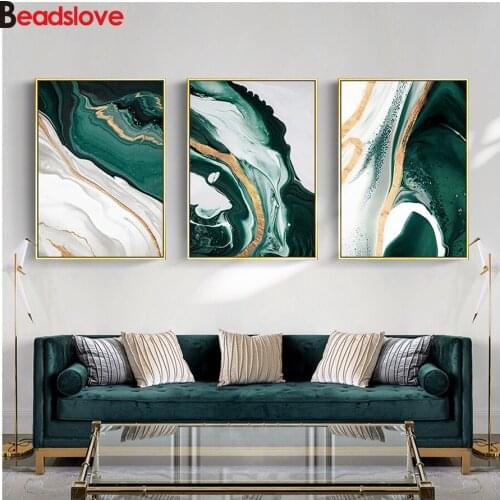 Modern Abstract painting 5d DIY Diamond Painting green scenic full square Cross Stitch Diamond Embroidery 3 pcs home Decorative