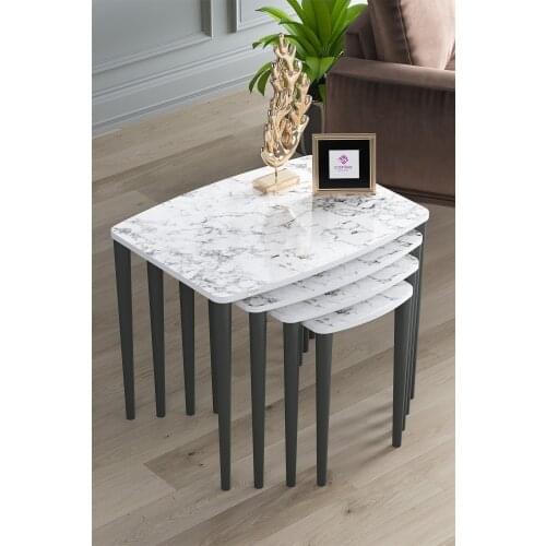 Modern Telwe Series Mdf 1. Grade 4 Pcs Zigon Coffee table And Medium Coffee table Pad White Marble/anthracite coffe table