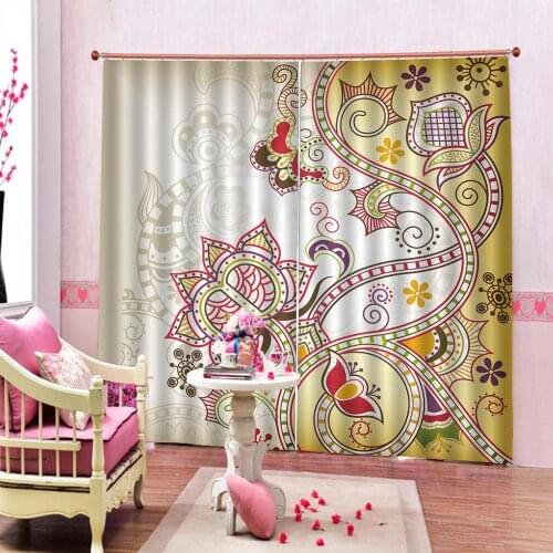 Custom Modern Painted Flowers Curtains For Living Room Bedroom Digital Print Blackout Window Drapes Sets (Left and Right Side)