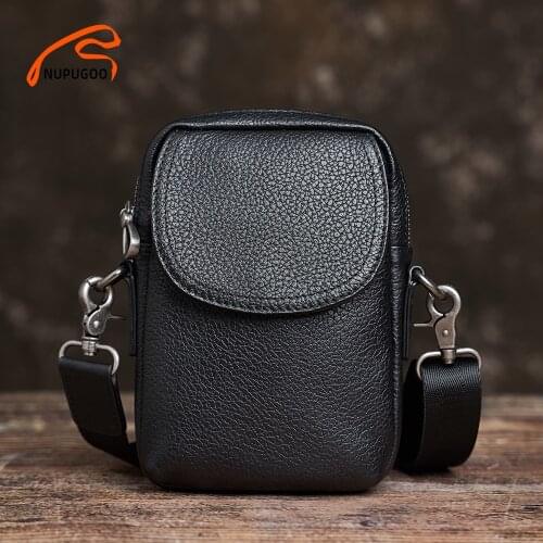 NUPUGOO Mens Shoulder Bag Genuine Leather Small Leather Bag Casual Messenger Fashion Flap Crossbody High Quality Cowhide