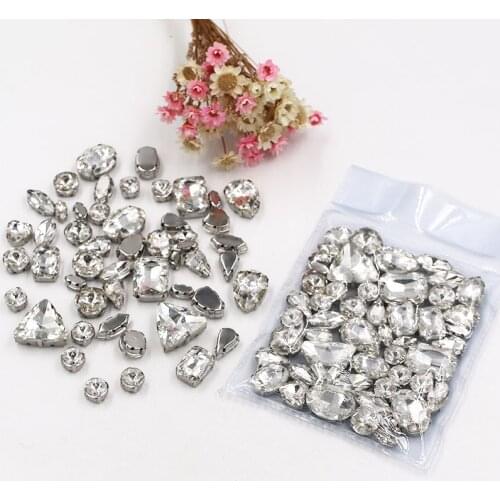 Wedding decorations mixed shape clear white glass crystal sewing rhinestones with silver base for clothing accessories