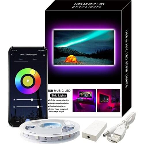 LED Strip Light Music Sync 5M 5V USB LED Strip Lights with Remote RGB 5050 Color Changing Light Strips Work with Tuya Wifi