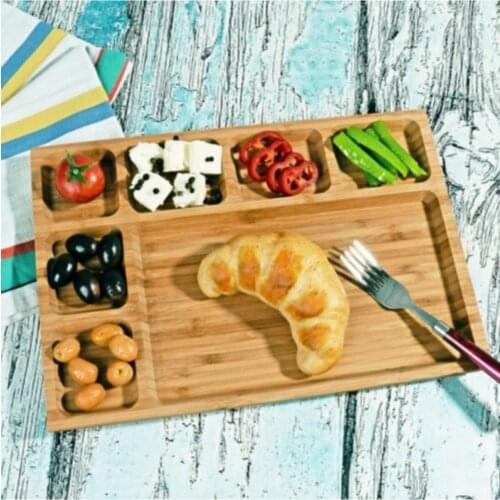 New model tabulot style luxury wooden Bamboo 7 Compartments Breakfast Plate 4 pcs