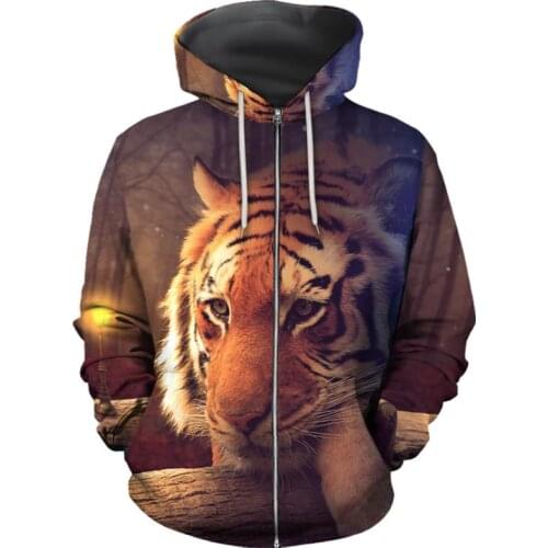 3D All Over Print Tiger Hoodie For Men Harajuku Fashion Spring/Autumn Sport Hooded Sweatshirt Casual Jacket Unisex Pullover
