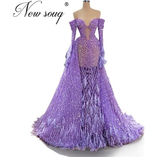 Arabic Illusion Beaded Party Gowns 2020 Long Dubai Sequins Evening Dresses Prom Dress For Weddings Off Shoulder Robe De Soiree