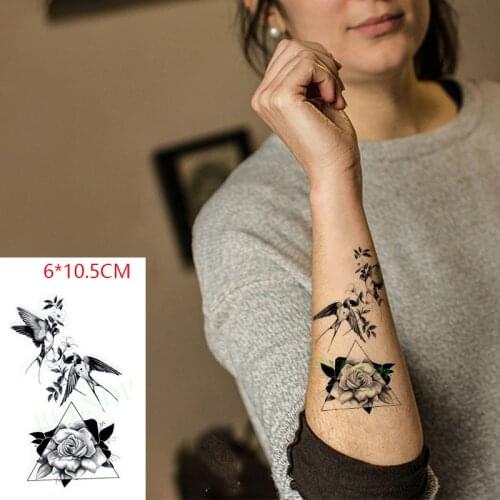 Waterproof Temporary Tattoo Sticker Bird Rose Flower Triangle Pattern Body Art Flash Tattoo Fake Tattoo for Women Men