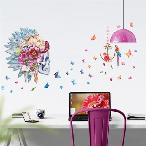 Wonderful beautiful Skull Flower Fairy DIY removable vinyl pvc Birds of various colors butterfly living wedding girl home decor