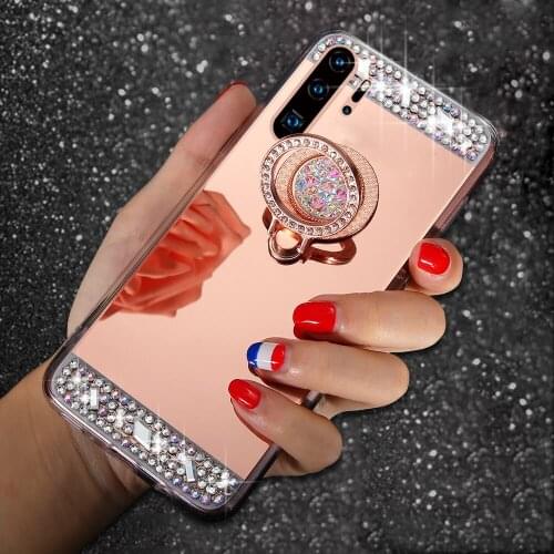 For Huawei P20 P30 P40 Pro Lite P10 P9 P8 Lite Plus Mate 30 20 10 9 Pro Maimang 9 8 7 6 Mirror Soft Shiny Skin Ring Stand Case