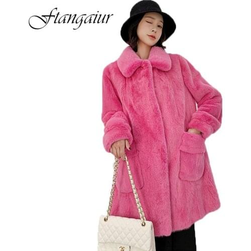 Ftangaiur 2020 NEW Winter Imported Purple Velvet Mink Fur Coat Turn-Down Collar Womens Medium Pure Natural Real Mink Fur Coats