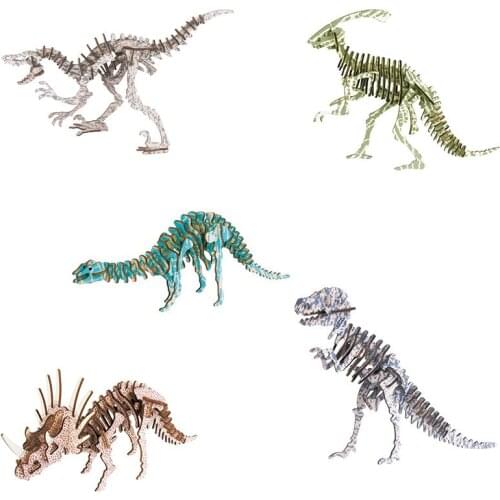 1Pcs Wooden Tyrannosaurus Rex Dinosaur Puzzle Model Toys DIY 3D Simulation Dinosaur Child Brain Game Toy