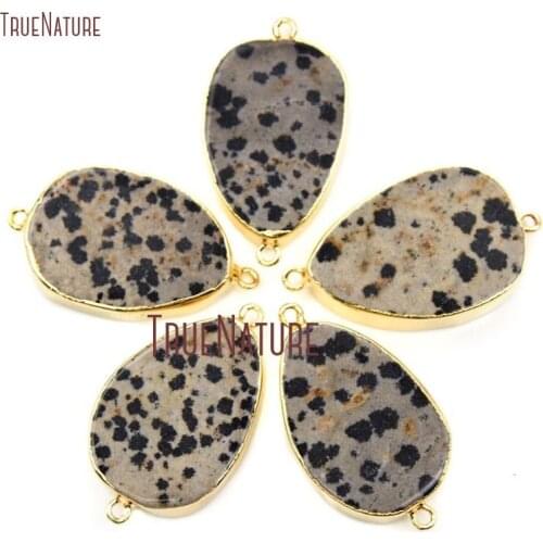 10Pcs Designer Pure Gold Color Irregular Shape Connector Dalmatian Stone Connector Approx 37.5x22mm PC15915