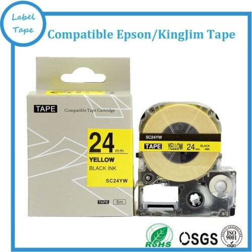 2 PK SC24YW 24mm Tepra label tape Labelworks tape black on yellow KINGJIM SR230C SR530C